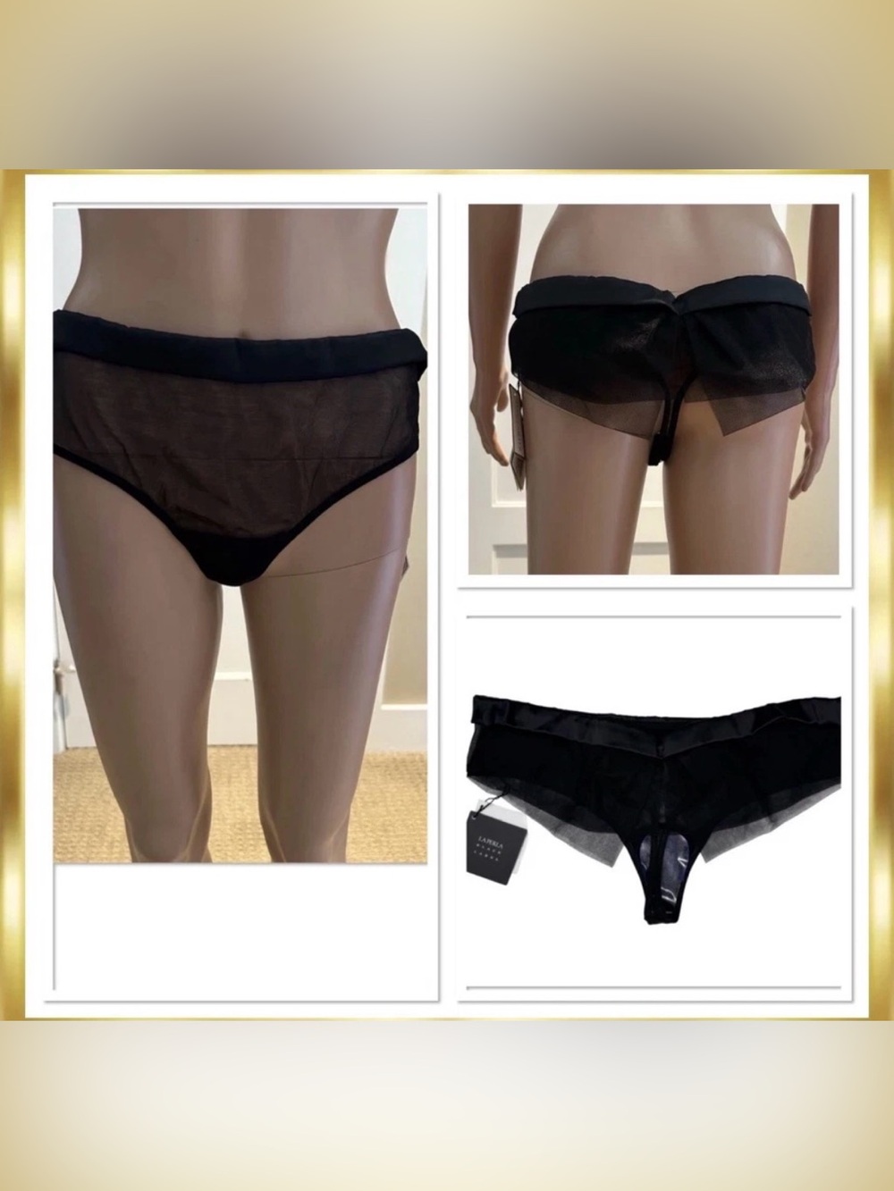 La Perla Black Label “Red Light” Sheer Ruffle Brief Thong Size Large RARE